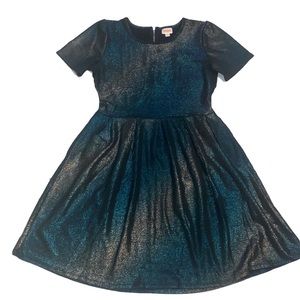 EUC 2XL LuLaRoe Elegant Amelia Black with Blue and Silver Shimmer POCKETS